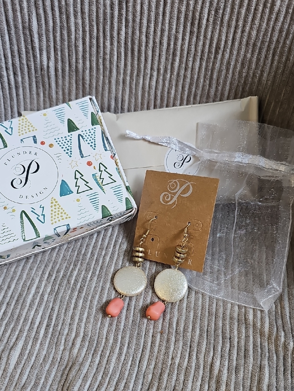 Plunder Gold and Coral Drop Earrings